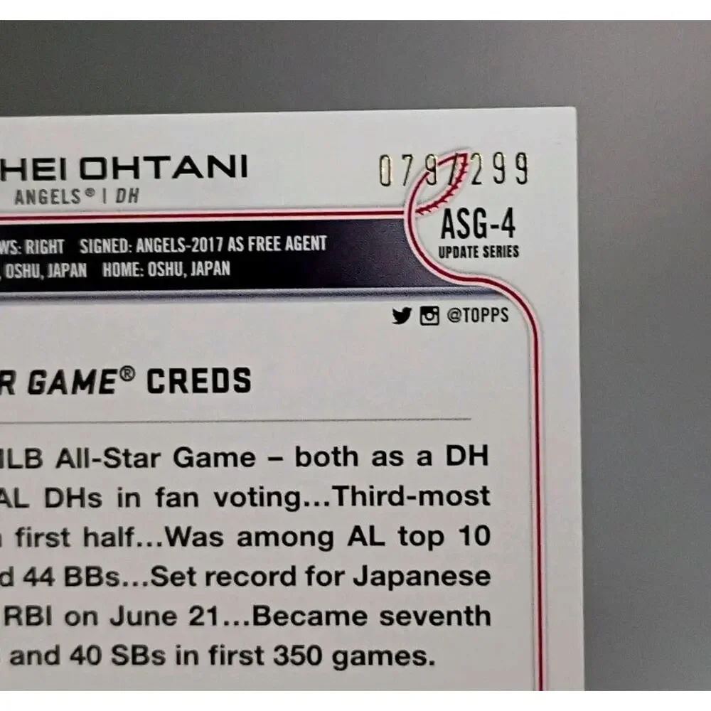 2022 Topps Update - 2022 Mlb All-Star Game Black Shohei Ohtani #ASG-4 SP 79/299 - Picture 5 of 6